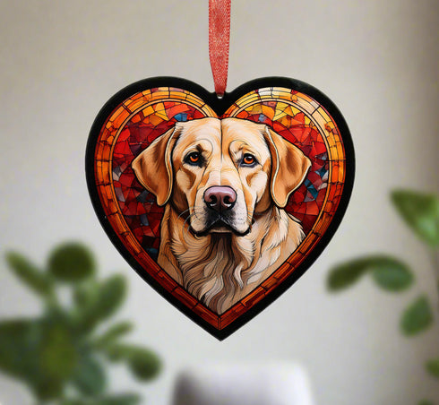 Labrador Yellow Glass Effect Heart Suncatcher